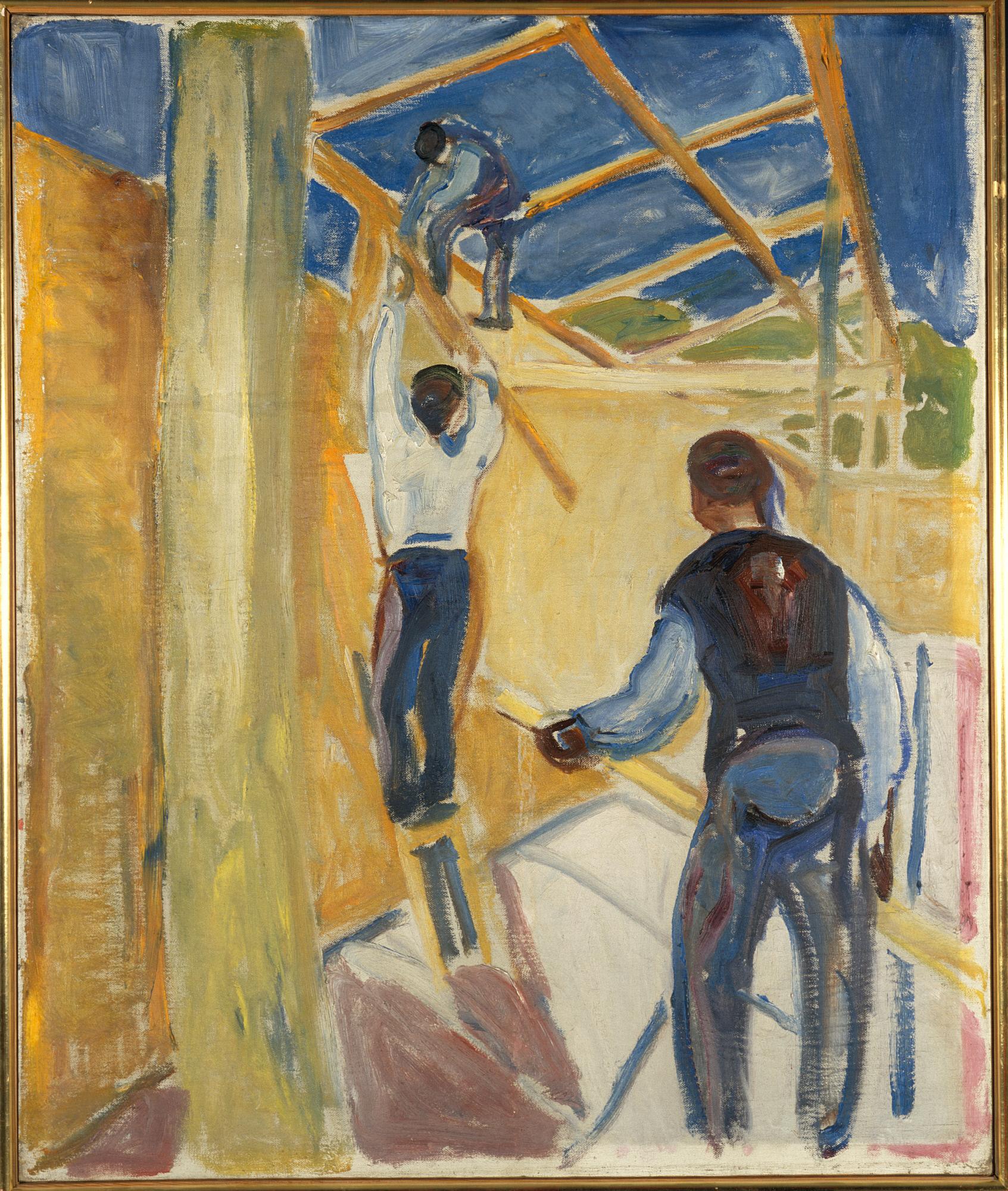 Reproduction du tableau « Ouvriers du bâtiment dans le studio - Edvard Munch » par Alpha Reproduction en peinture à l’huile
