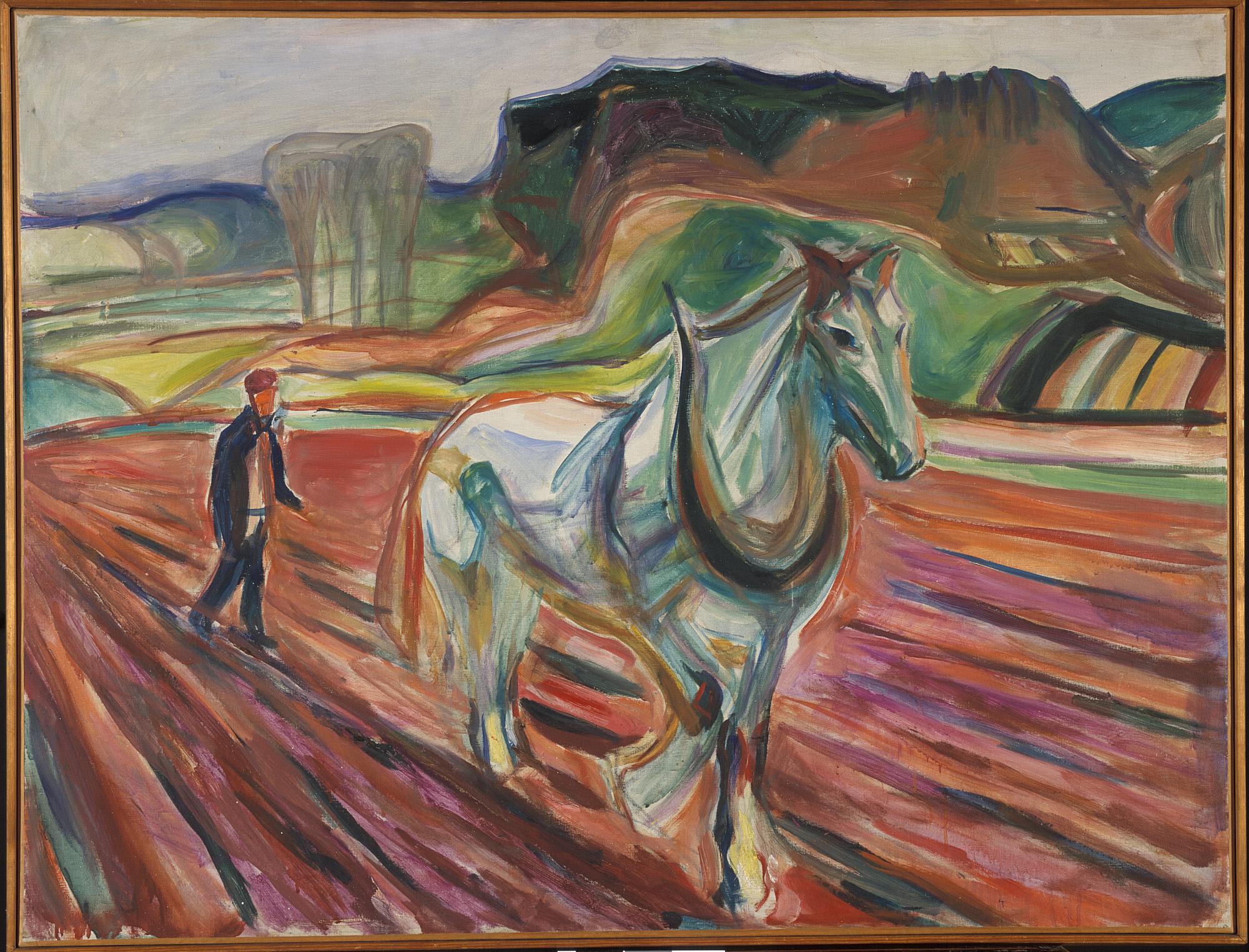 Reproduction du tableau « Homme travaillant avec un cheval blanc - Edvard Munch » par Alpha Reproduction en peinture à l’huile