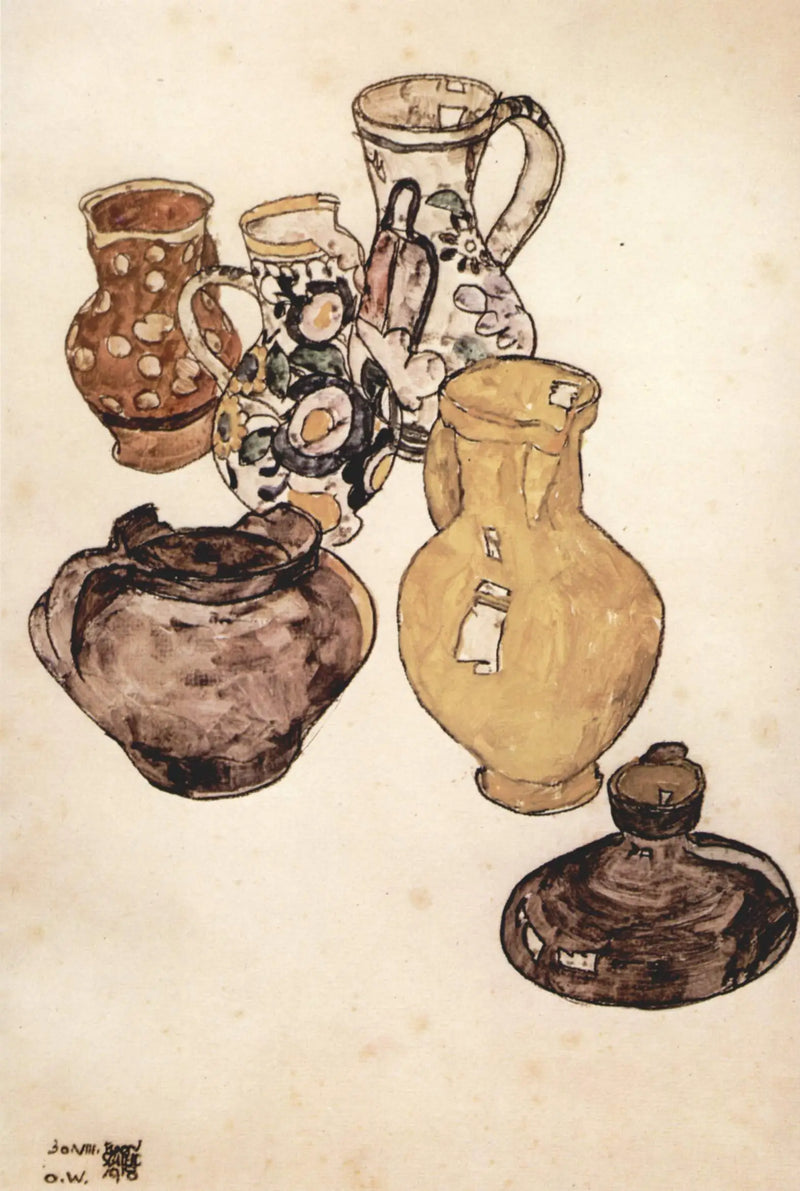 Still Life with Dishware - Egon Schiele