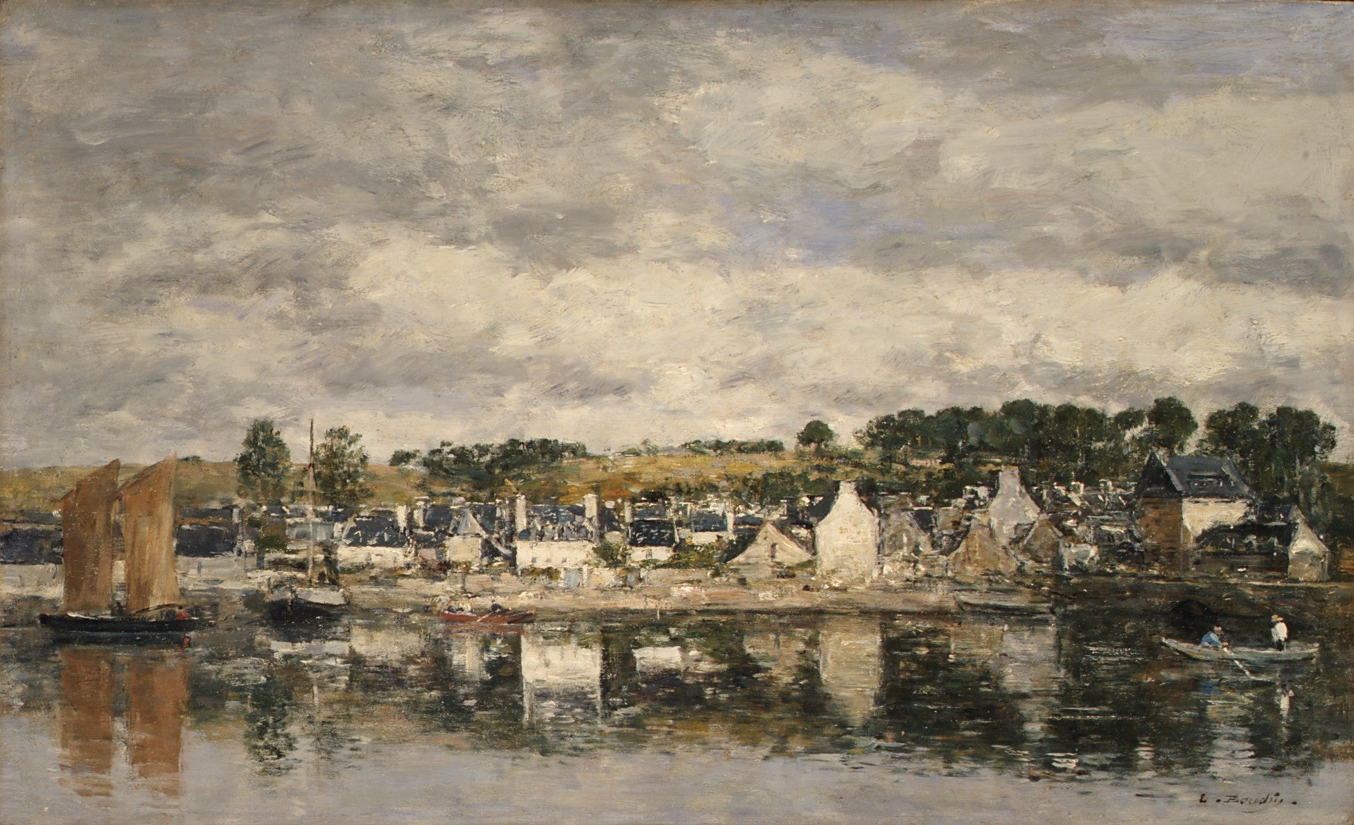 Reproduction du tableau « Village par une rivière - Eugène Boudin » par Alpha Reproduction en peinture à l’huile