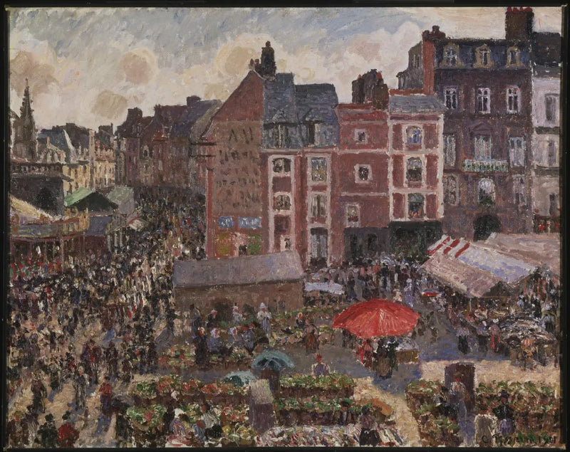 Markkinat aurinkoisena iltapäivänä, Dieppe - Camille Pissarro
