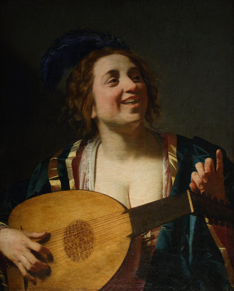 Nainen soittamassa lyyraa - Gerrit van Honthorst