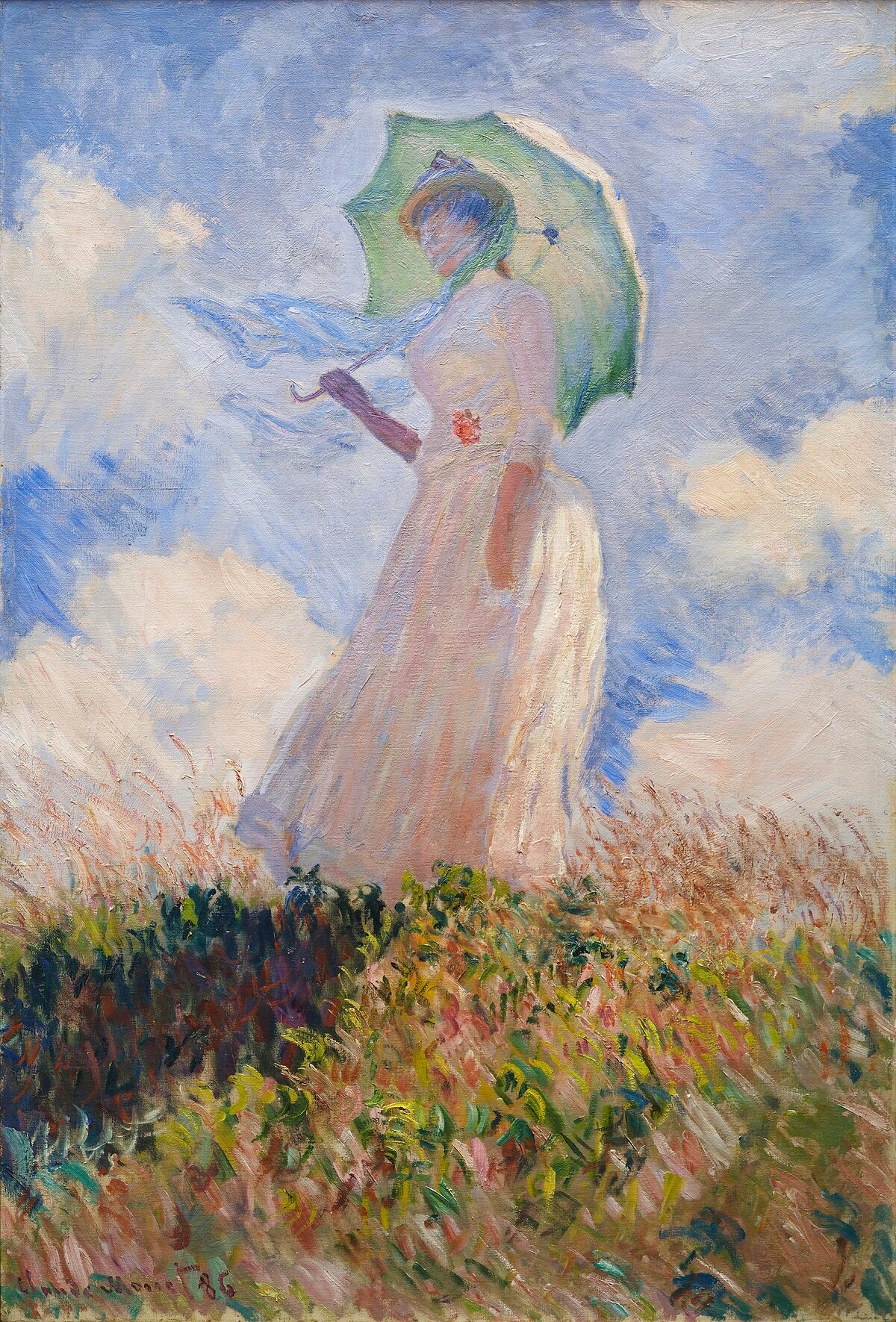 Nainen varjon kanssa käännettynä vasemmalle – Claude Monet (1875)