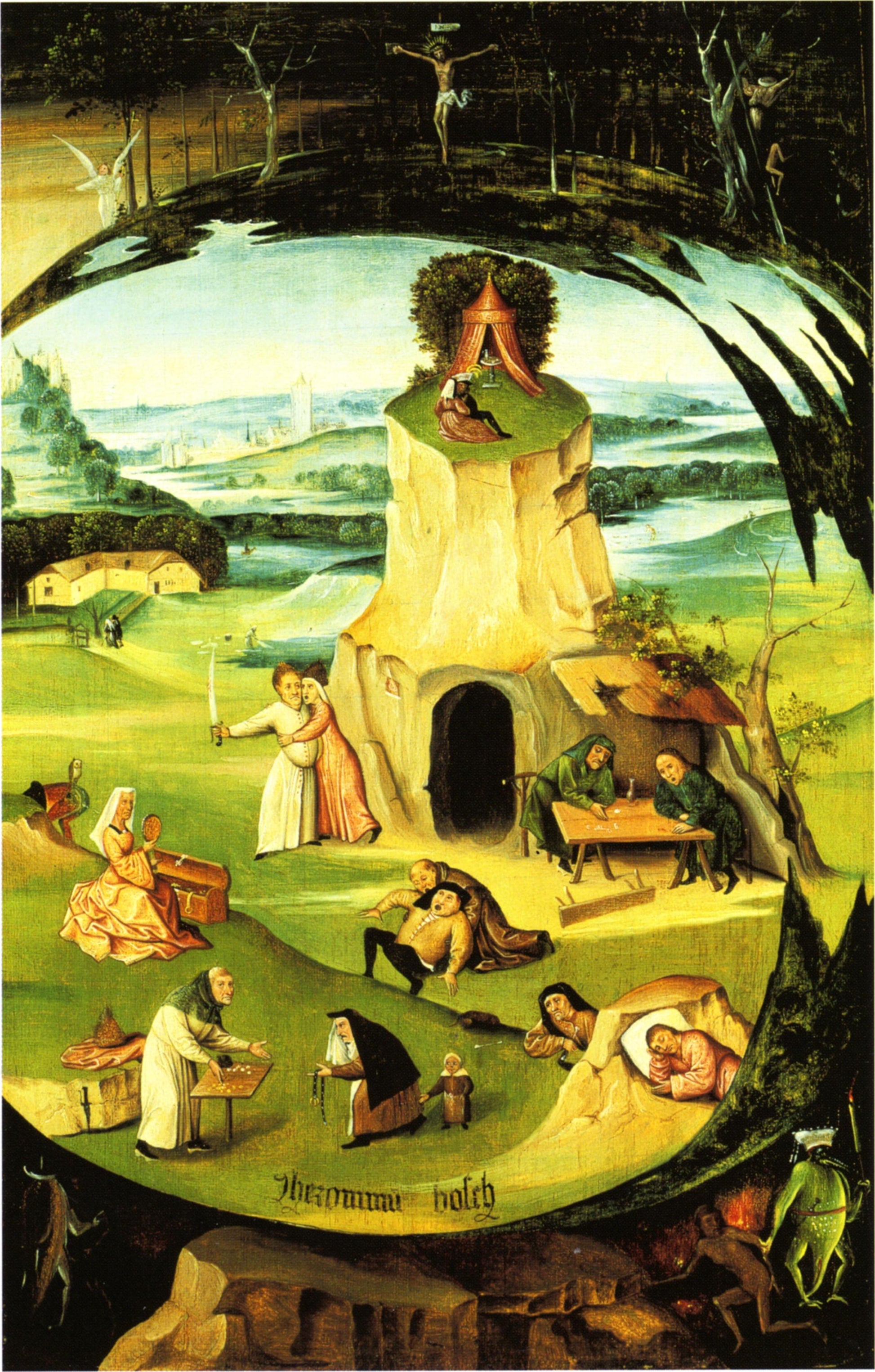 Les sept Péchés capitaux dans une peau de globe terrestre. - Hieronymus Bosch
