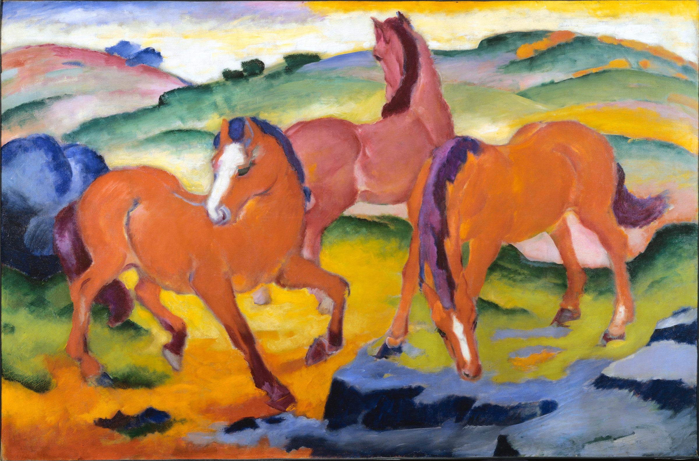 Reproduction du tableau « Chevaux au pâturage IV - Franz Marc » par Alpha Reproduction en peinture à l’huile