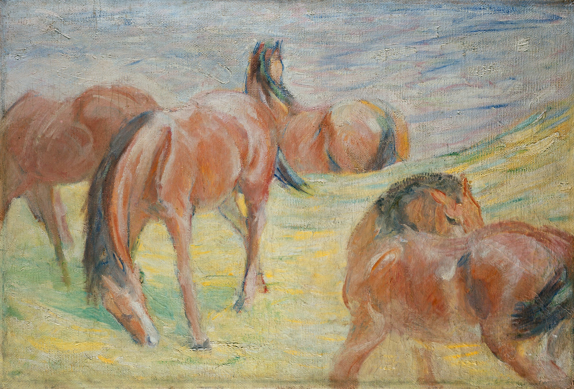 Reproduction du tableau « Chevaux au pâturage I - Franz Marc » par Alpha Reproduction en peinture à l’huile