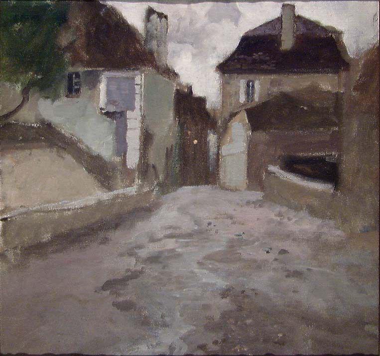 Kyläkatu pilvisen taivaan alla - Frits Thaulow