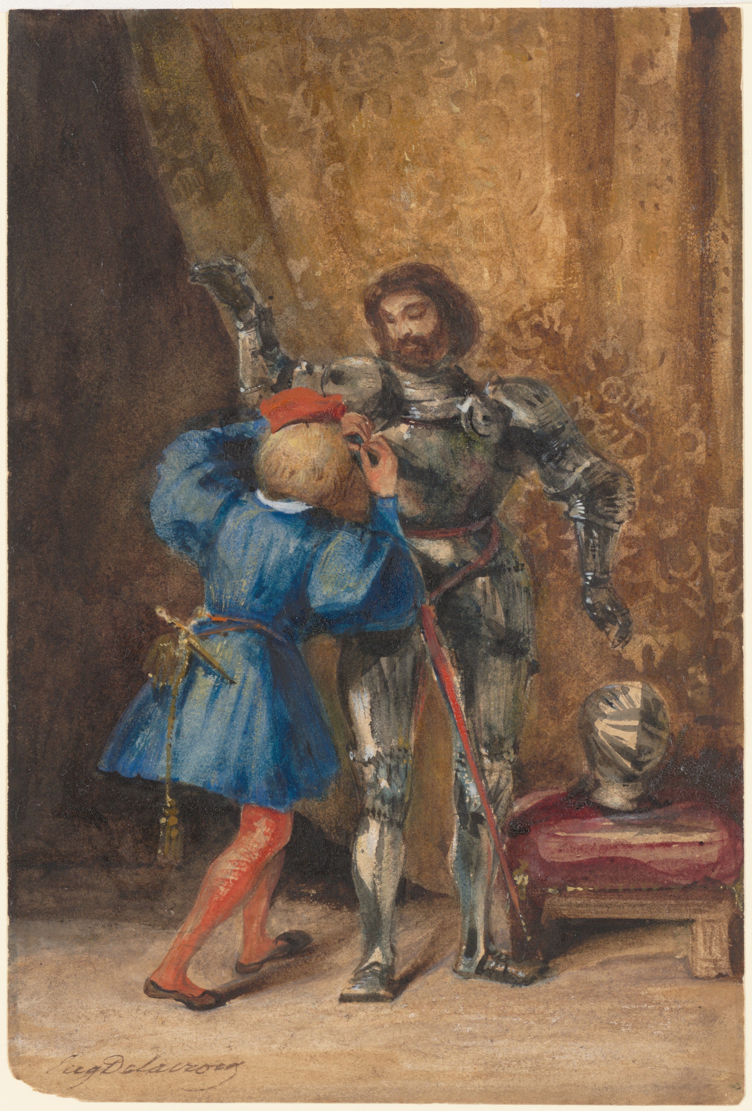 Reproduction du tableau « Franz Lerse ou Goetz von Berlichingen armés par une page - Eugène Delacroix » par Alpha Reproduction en peinture à l’huile