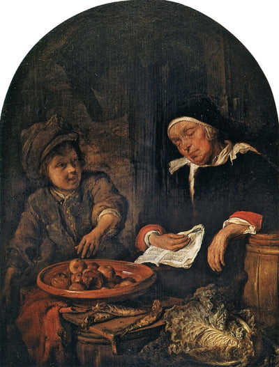 Un garçon vole une pomme à une femme endormie - Gabriel Metsu