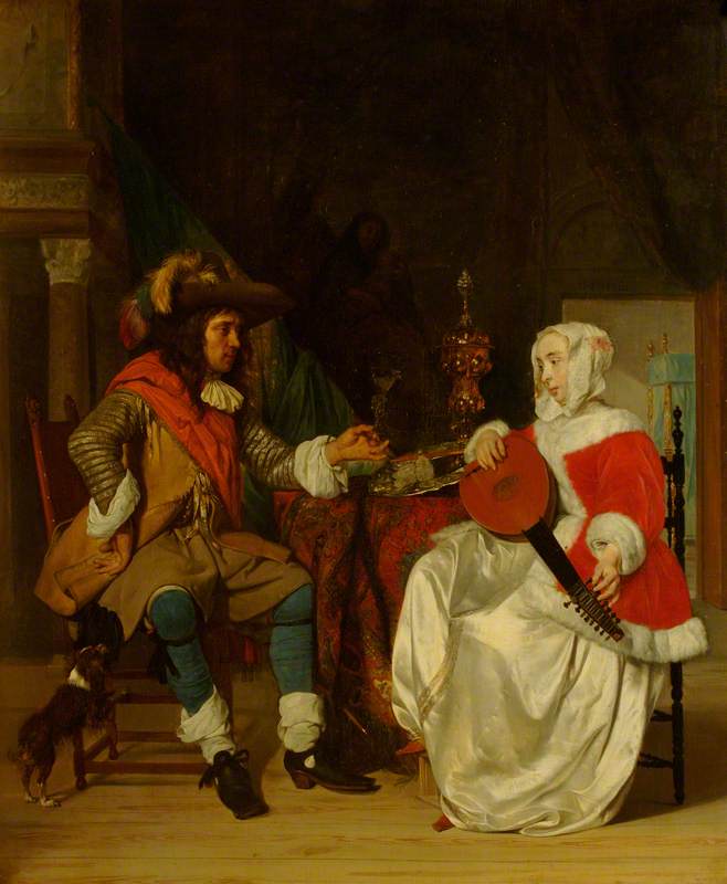 La Tête-à-Tête : une dame jouant du luth et un cavalier - Gabriel Metsu