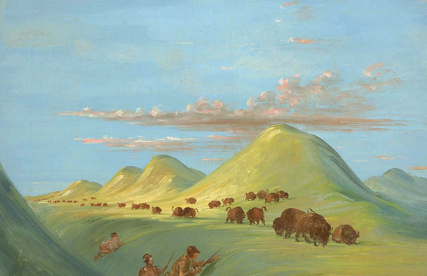Batiste, Bogard et moi approchant de Buffalo sur le Missouri - George Catlin
