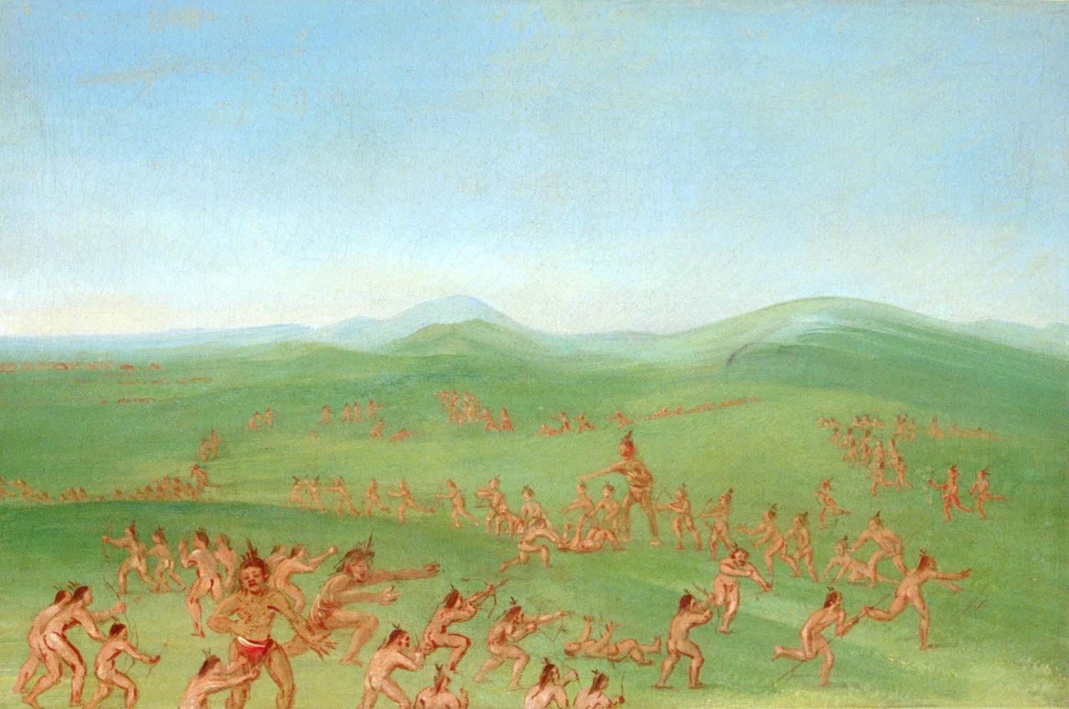 Combat simulé, Mandan Boys - George Catlin