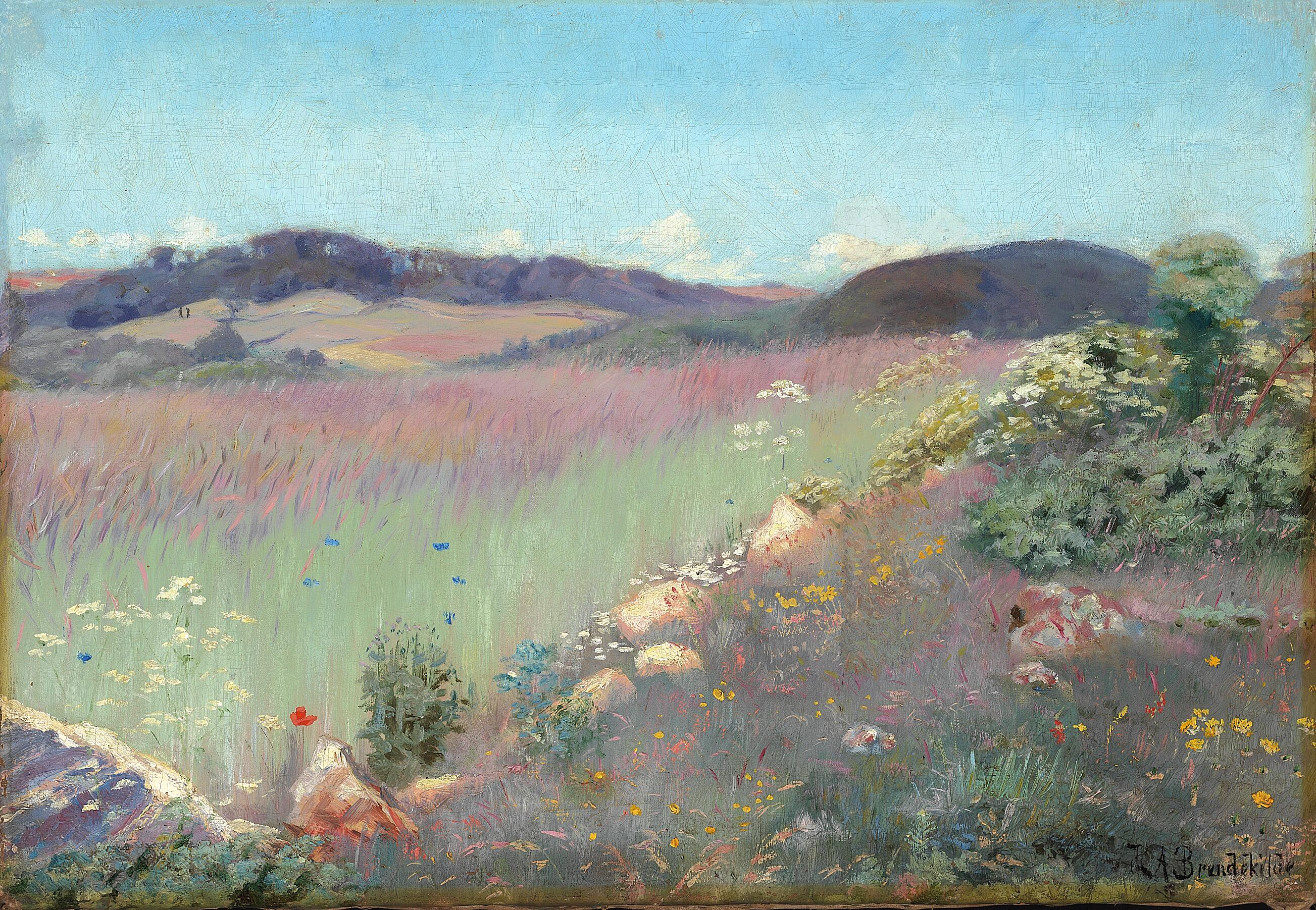 Paysage d'été danois avec coquelicots et bleuets. - H. A. Brendekilde
