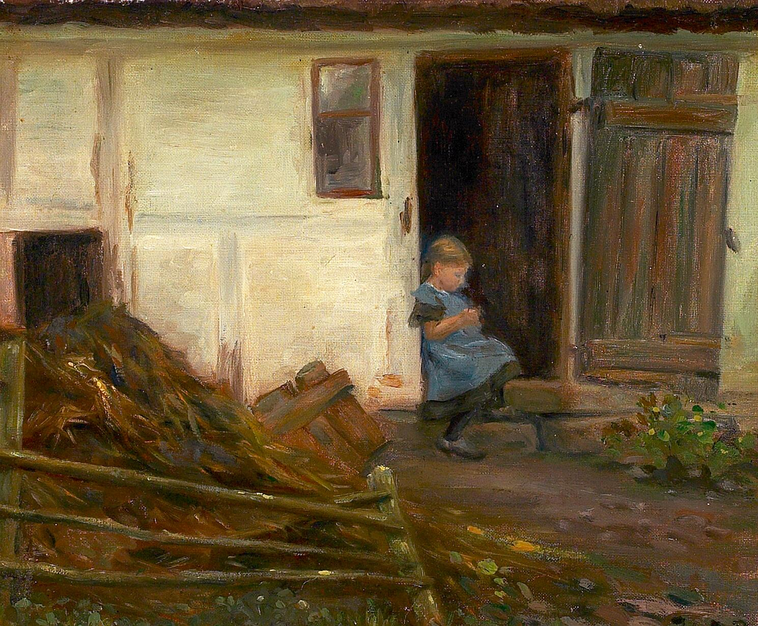 Paysage avec une fille dans une porte. - H. A. Brendekilde