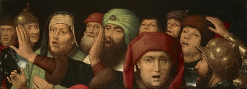 Pilkallinen joukko: Kristuksen pilkan fragmentti - Hans Memling