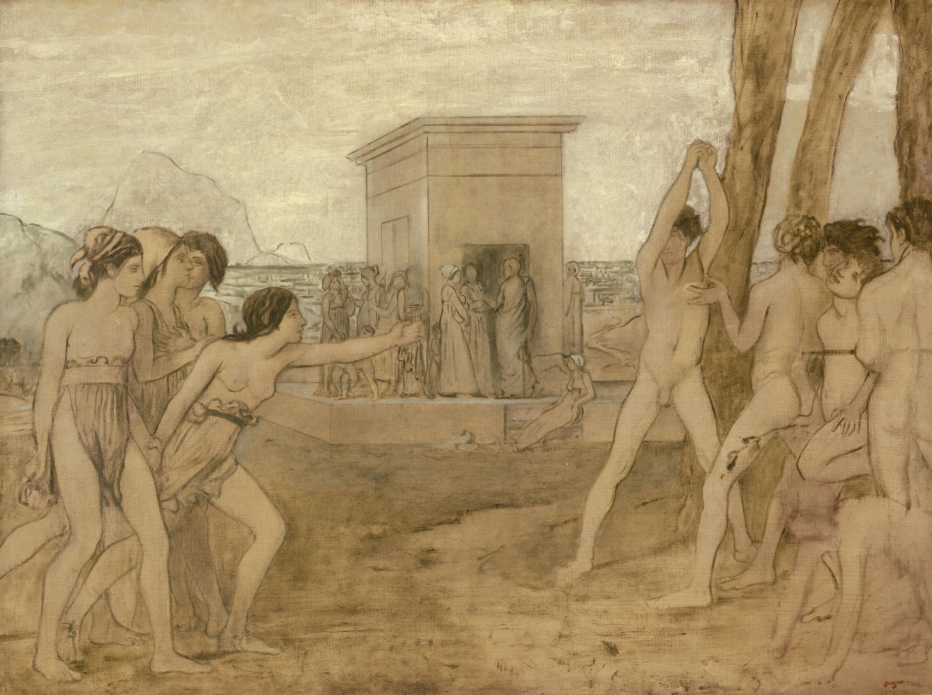 Reproduction du tableau « Les jeunes filles spartiates défient les garçons - Edgar Degas » par Alpha Reproduction en peinture à l’huile