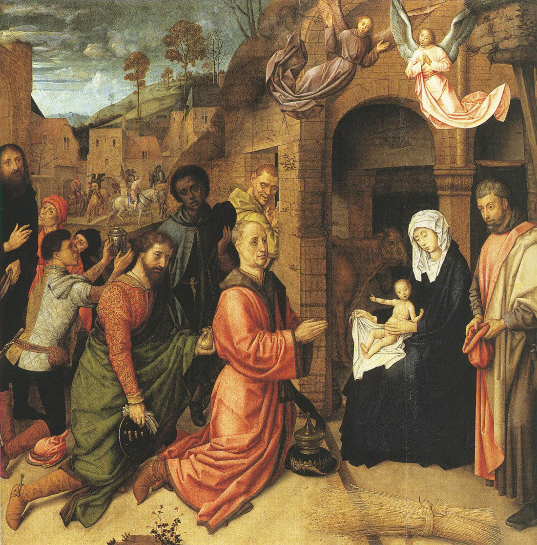 Adoration des Mages devant l'étable sur la colline - Hugo van der Goes