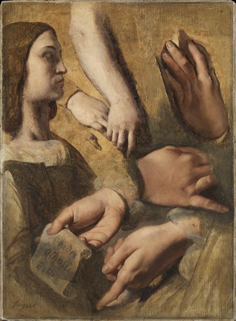 Raphaelin profiili, Raphaelin kädet, Racine ja Poussin, tutkimukset Homerin apoteoosia varten - Jean-Auguste-Dominique Ingres