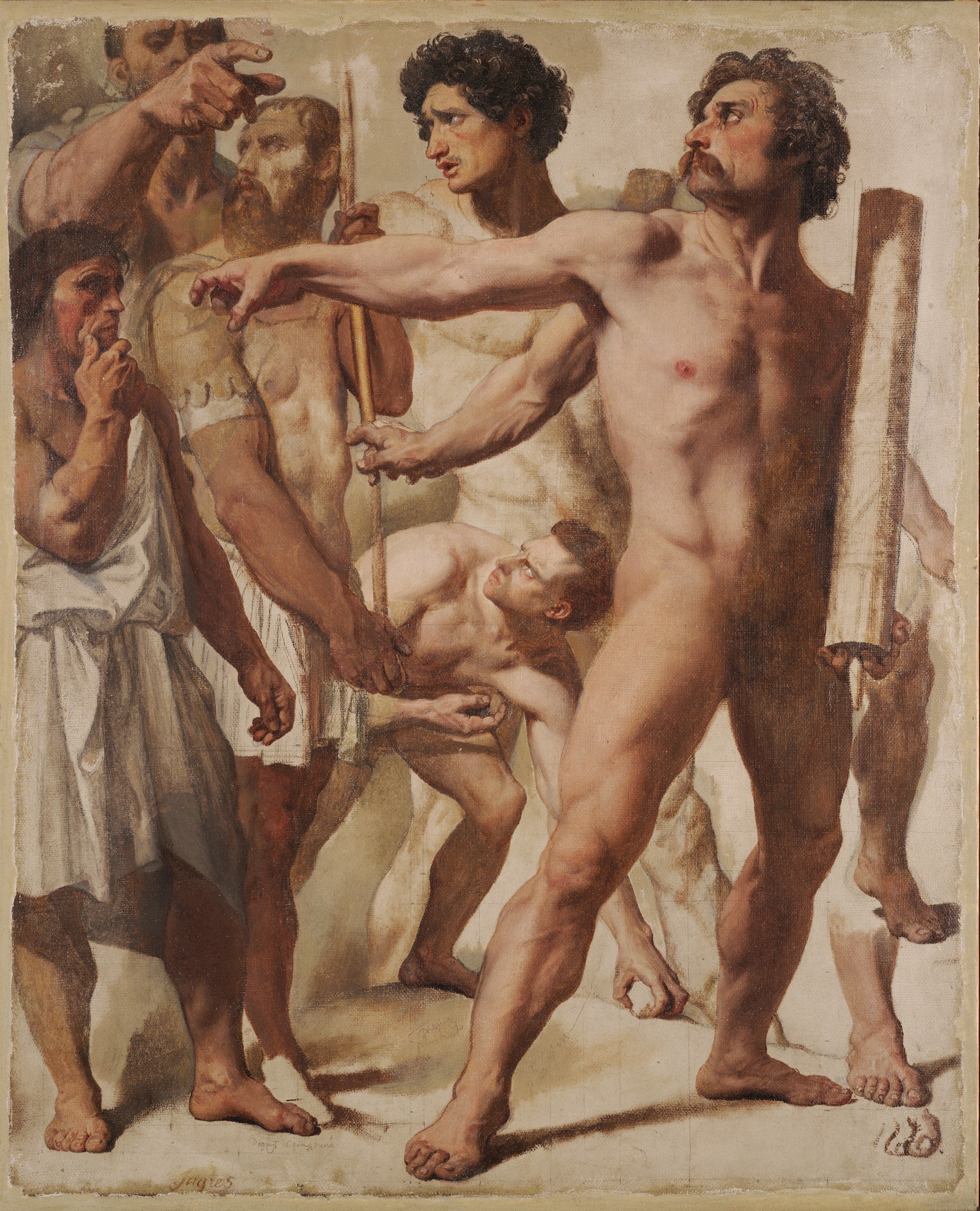 Opetukset Pyhän Symphorian marttyyrikuolemaan (Lictorit, Kivien heittäjä ja Katselija) - Jean-Auguste-Dominique Ingres