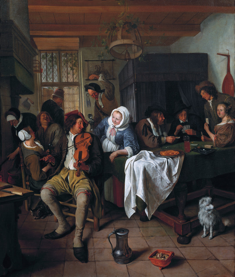 Intérieur d'une taverne, avec des joueurs de cartes et un violoniste - Jan Steen