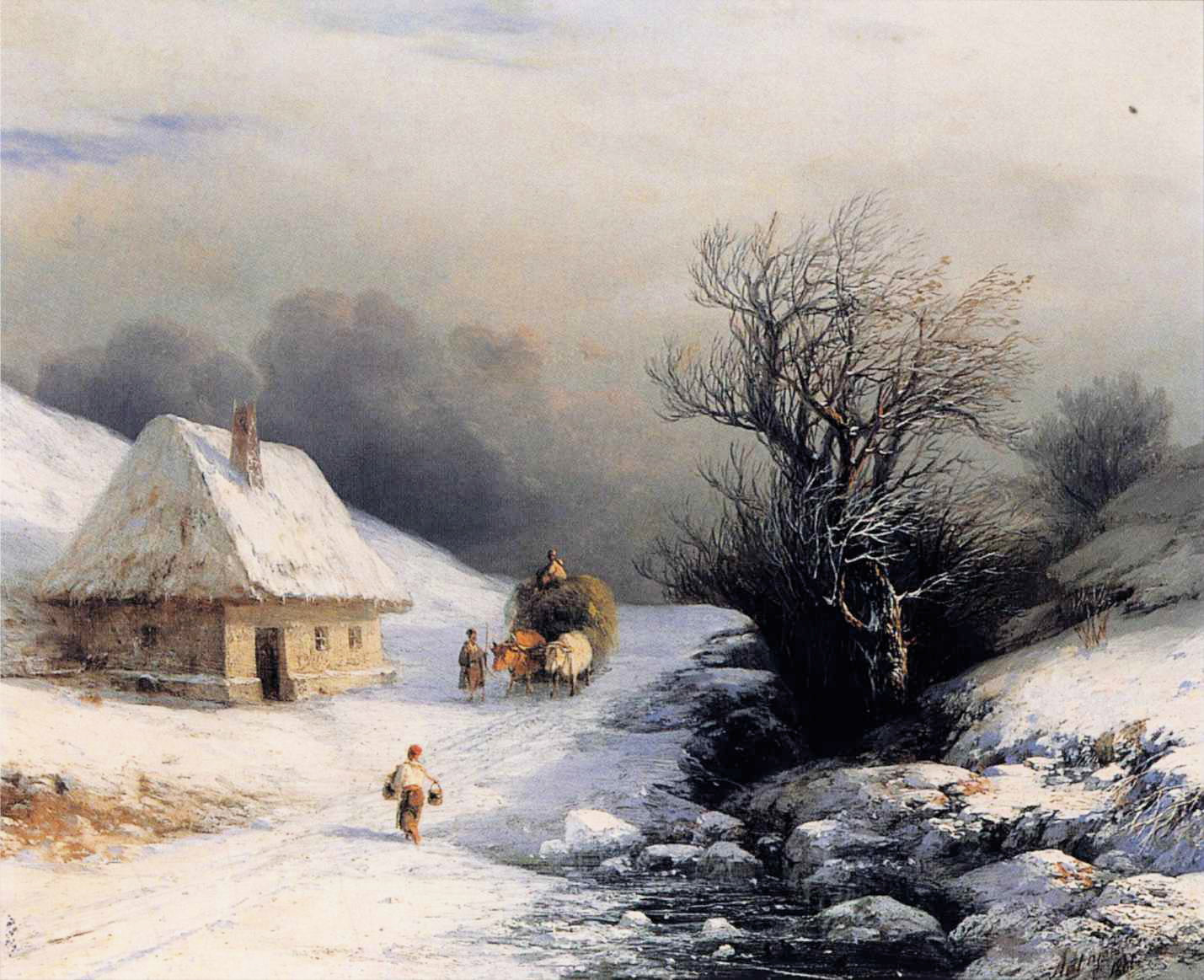 Petite charrette à bœufs russe en hiver - Ivan Aïvazovski