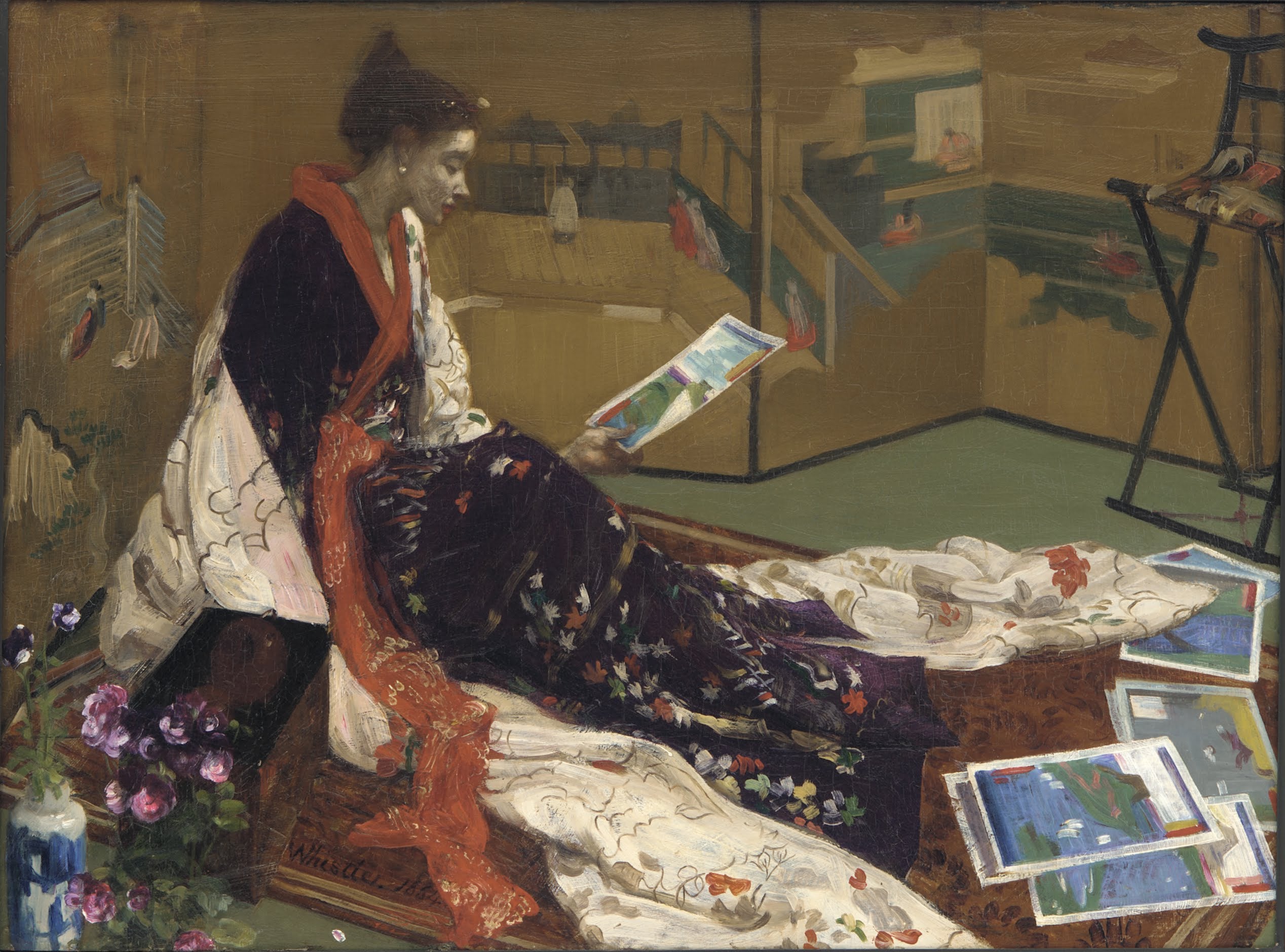 Reproduction du tableau « Caprice en violet et or : L'Écran d'or - James Abbott McNeill Whistler » par Alpha Reproduction en peinture à l’huile