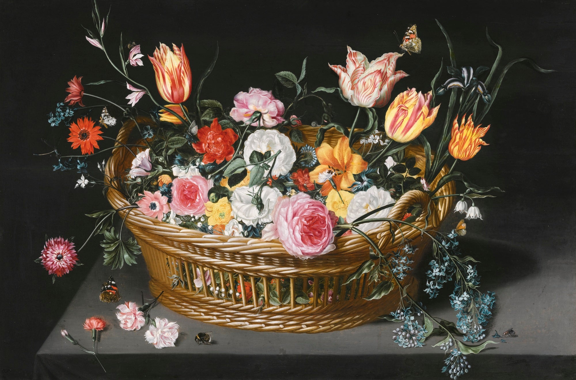 Nature morte de fleurs dans un panier sur un rebord de pierre - Jan Brueghel le Jeune