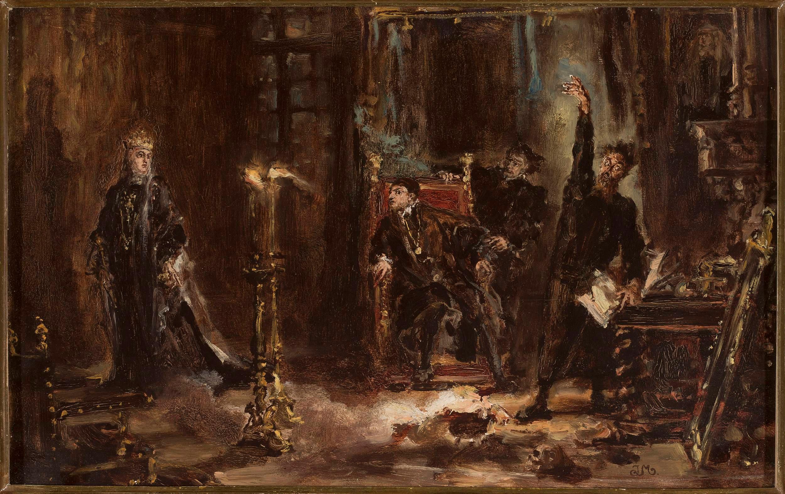 Twardowski invoquant l'esprit de Barbara pour Sigismond Auguste, croquis - Jan Matejko