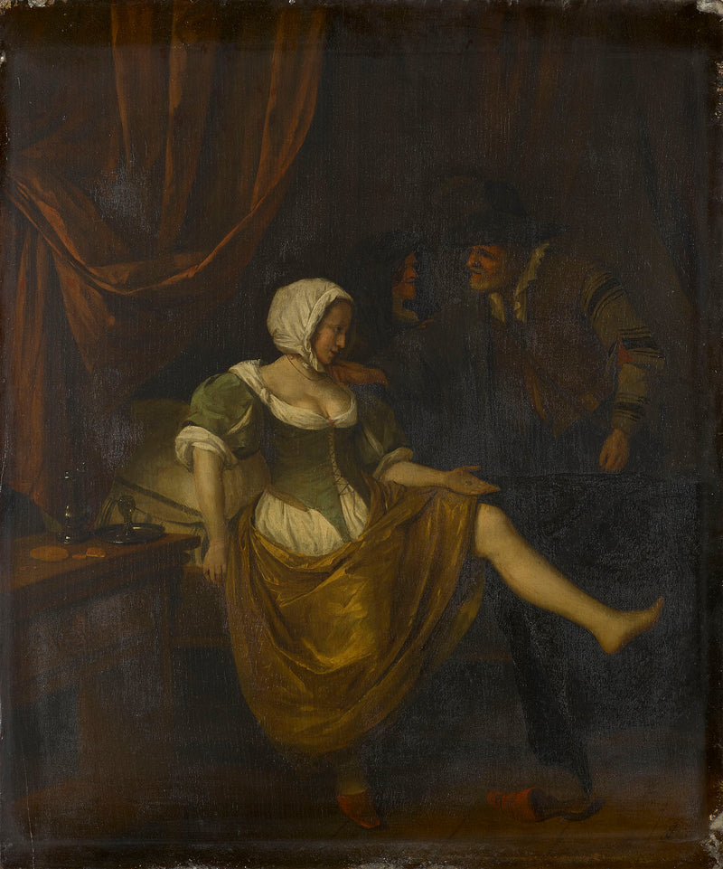 Scène dans un bordel avec un vieil homme donnant de l'argent à une fille - Jan Steen
