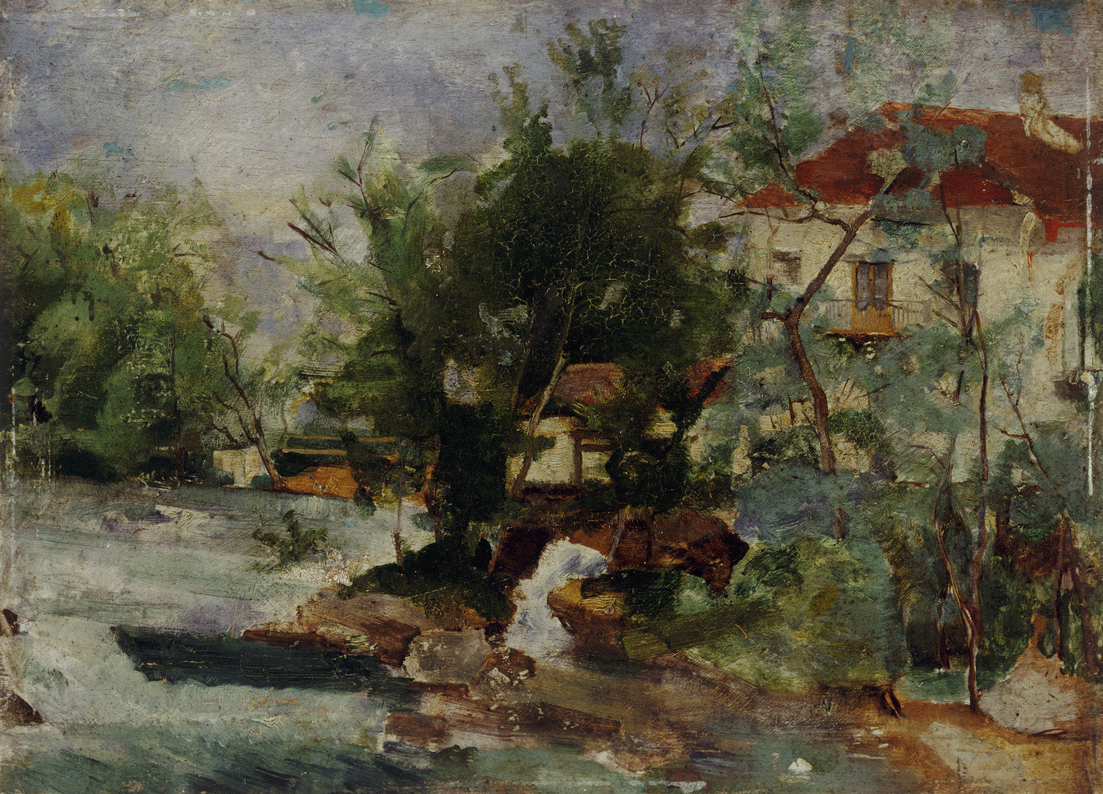 Maison au bord de l’eau, Jožef Petkovšek, vers 1885, huile sur toile