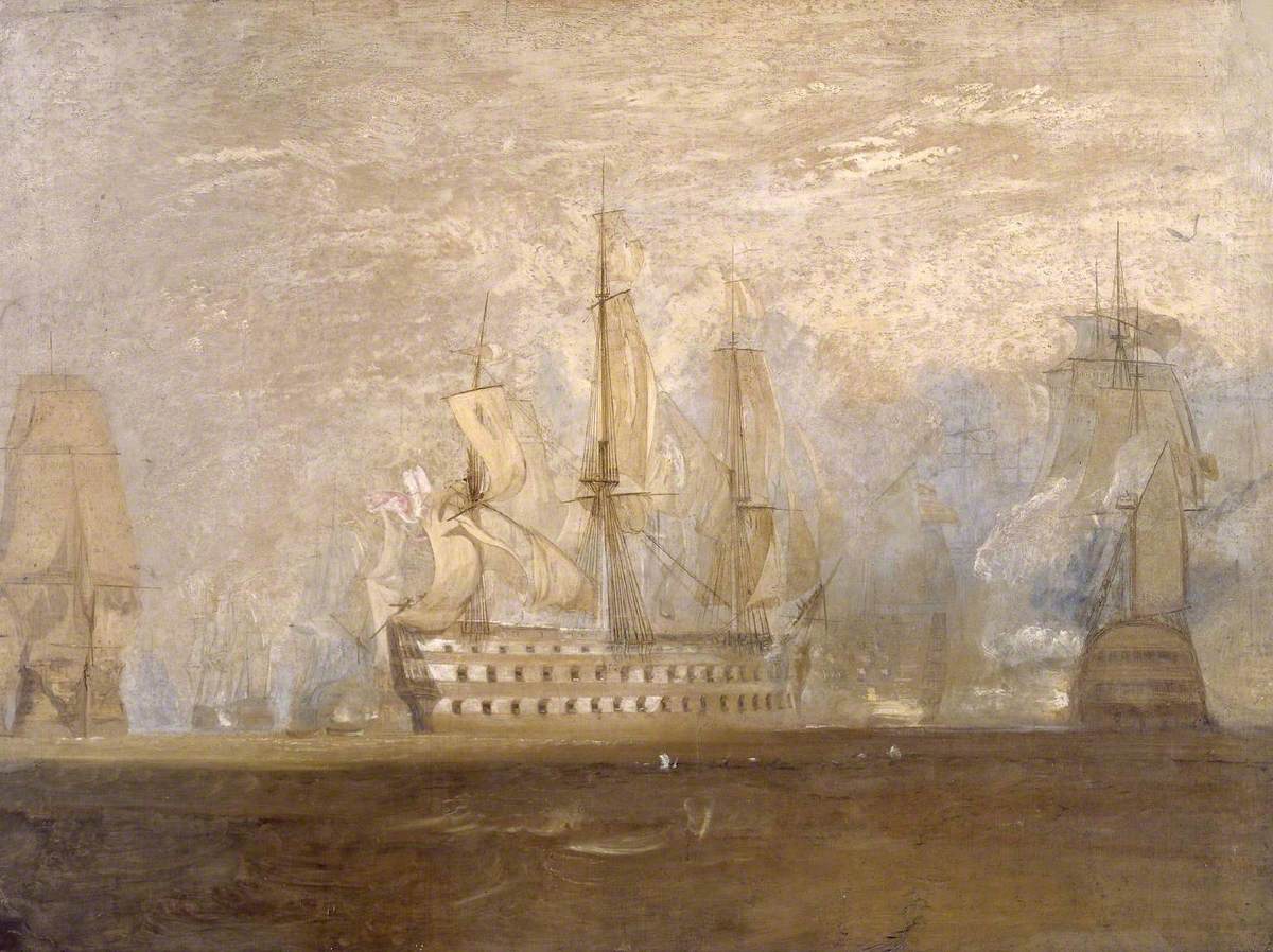 Reproduction du tableau « First Sketch for ‘The Battle of Trafalgar’ - J. M. W. Turner » par Alpha Reproduction en peinture à l’huile
