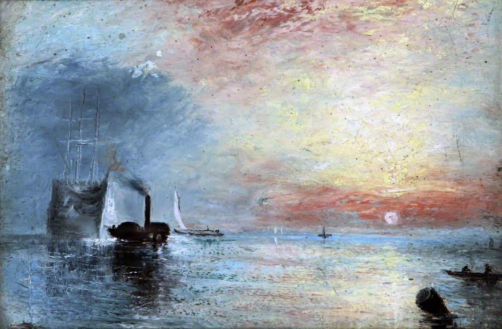 Reproduction du tableau « The Fighting Temeraire Tugged to Her Last Berth to be Broken Up, 1838 - J. M. W. Turner » par Alpha Reproduction en peinture à l’huile