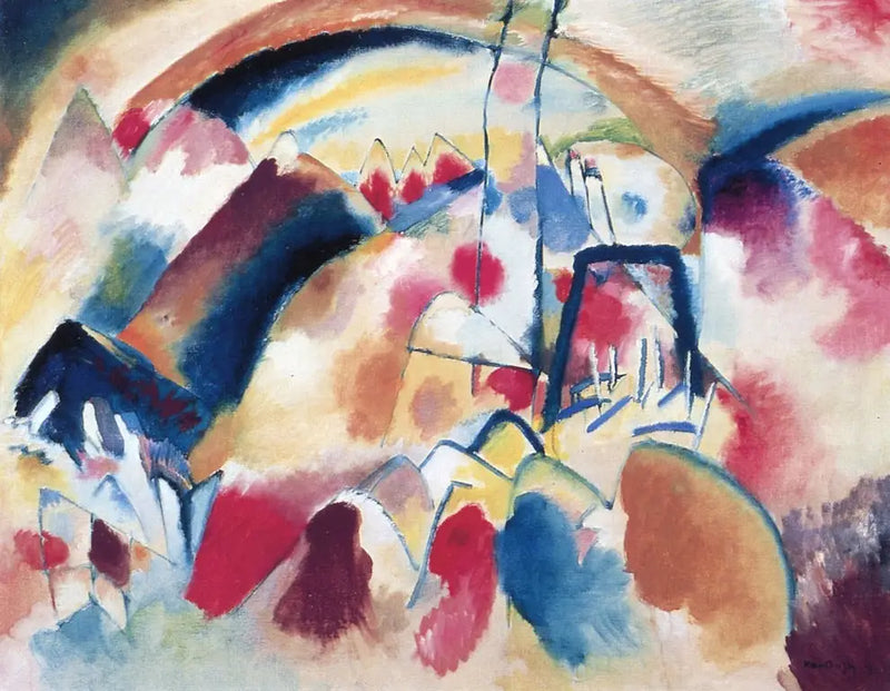 Maisema punaisilla läiskillä - Vassily Kandinsky