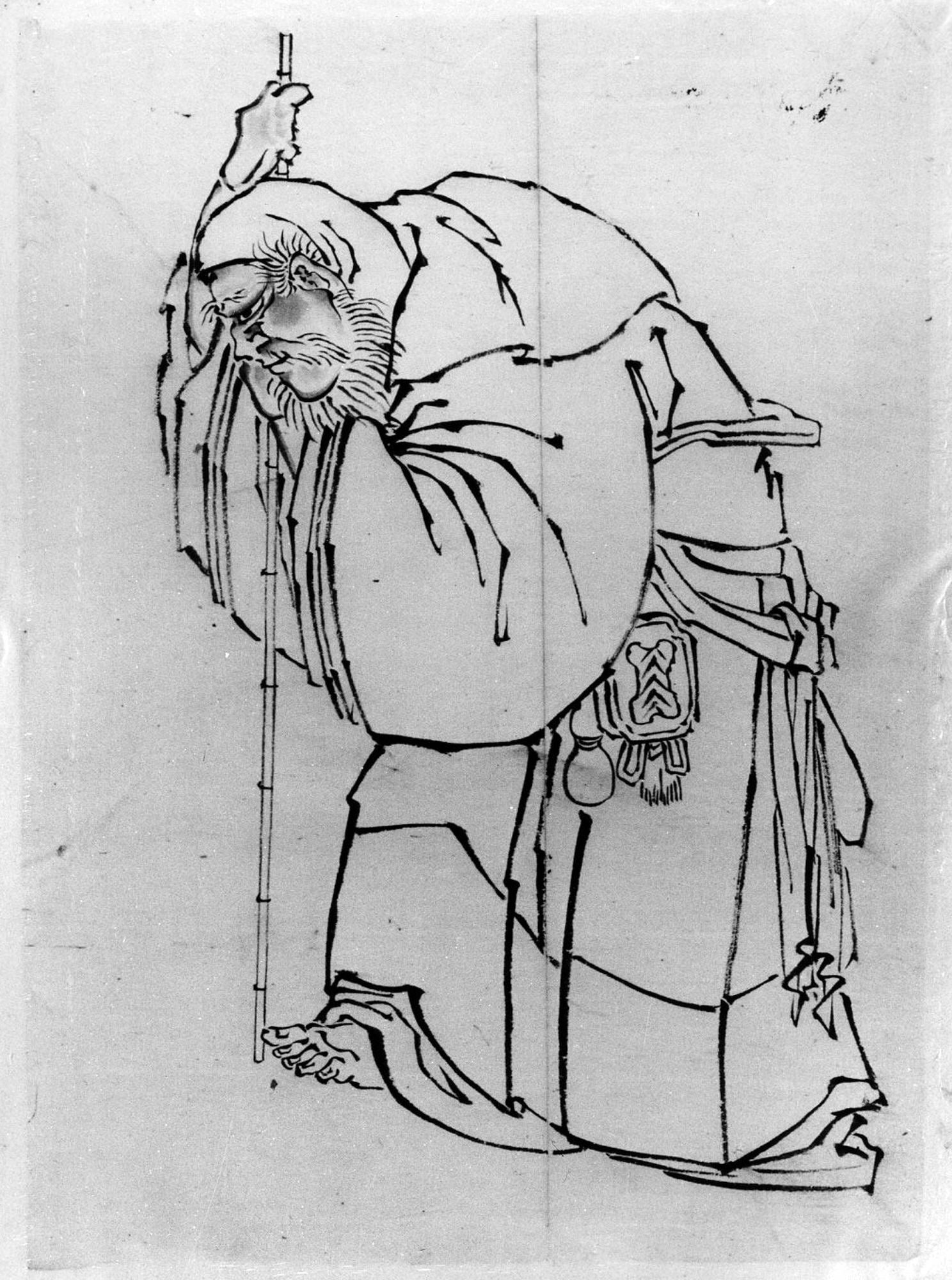 Ermite avec un bâton - Hokusai