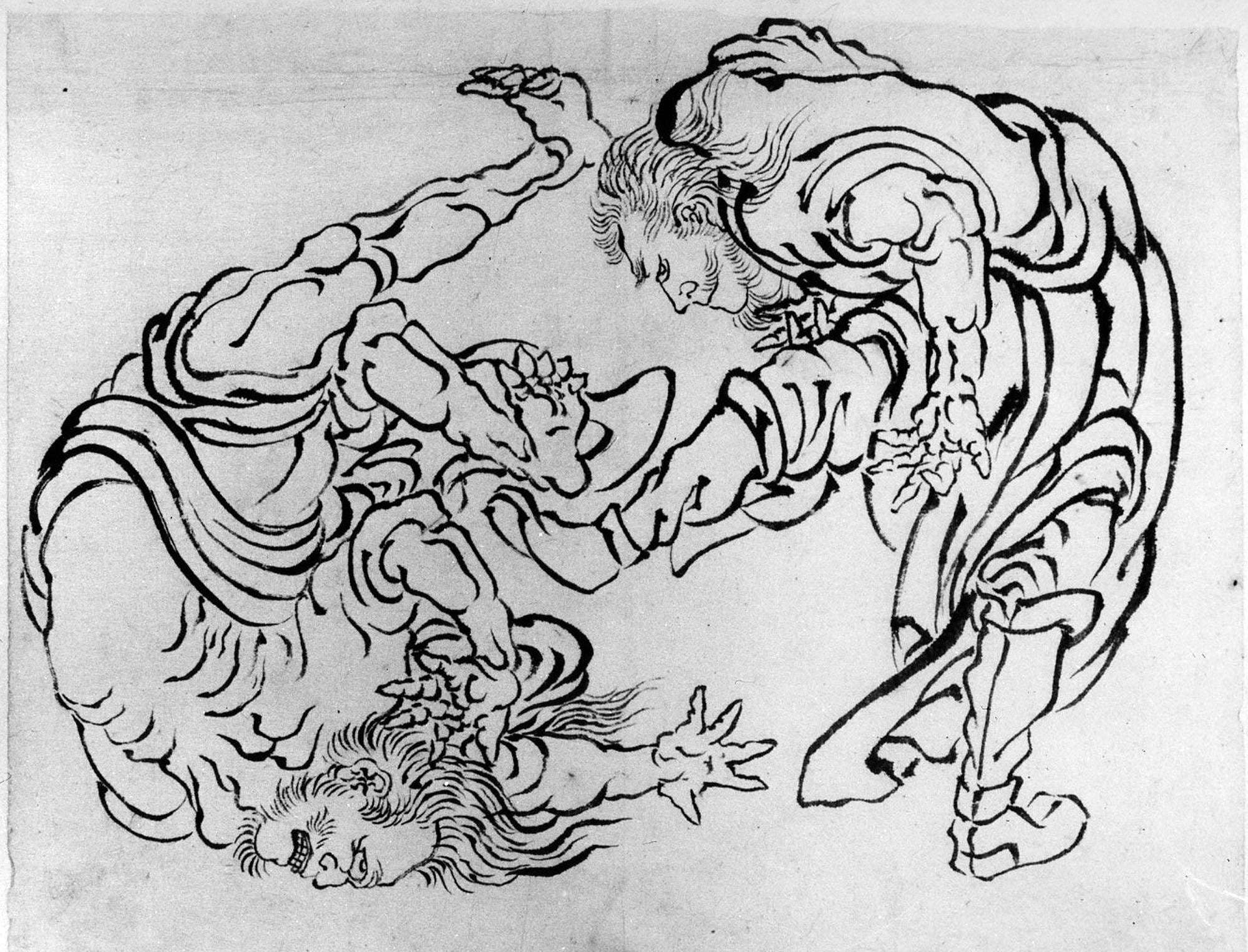Deux lutteurs - Hokusai