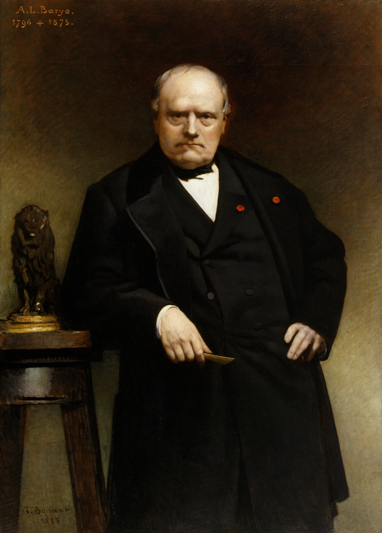 Portrait de Barye avec un modèle en cire du « Lion assis » - Léon Bonnat