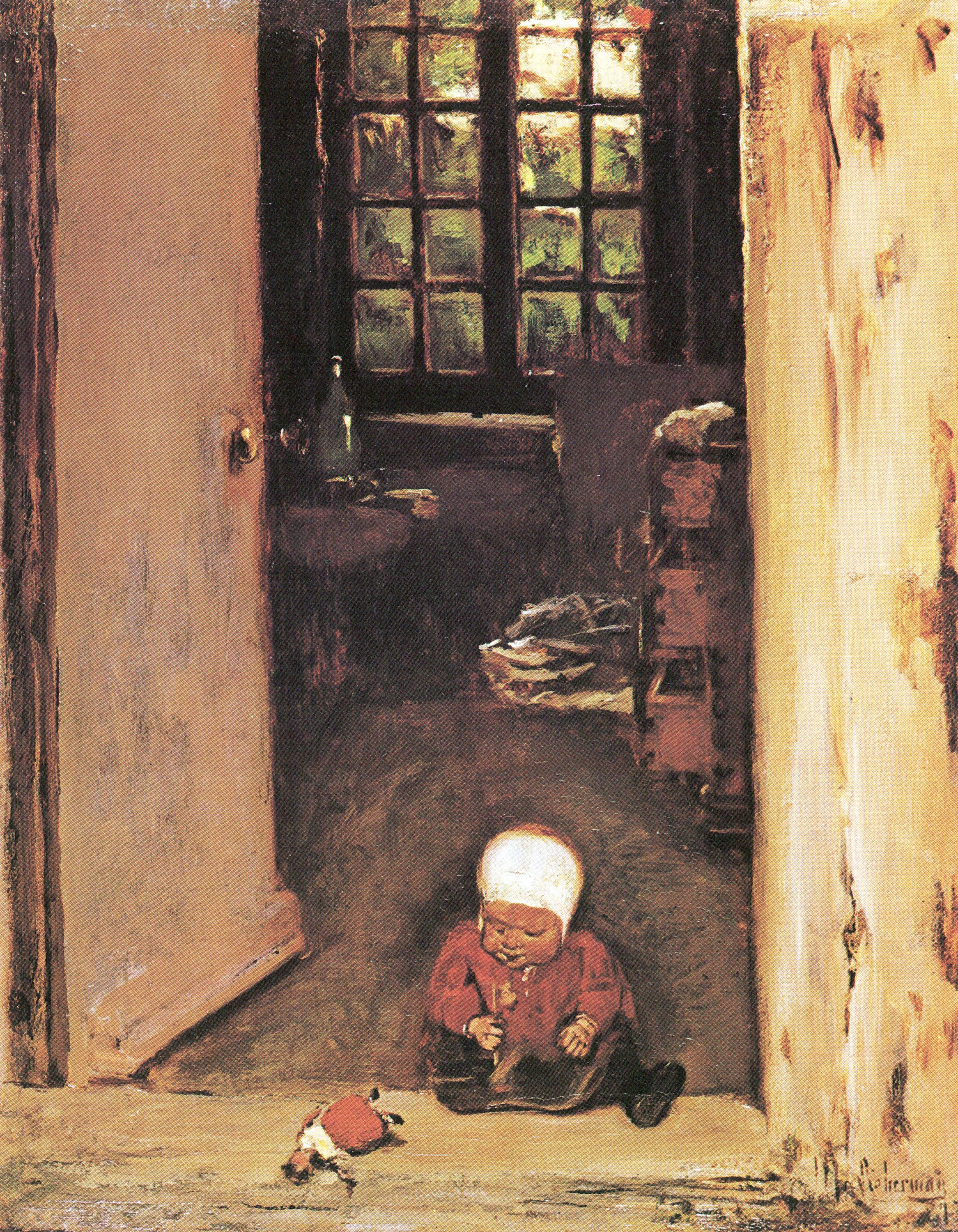 Lapsi leikkii ovenpielessä - Max Liebermann