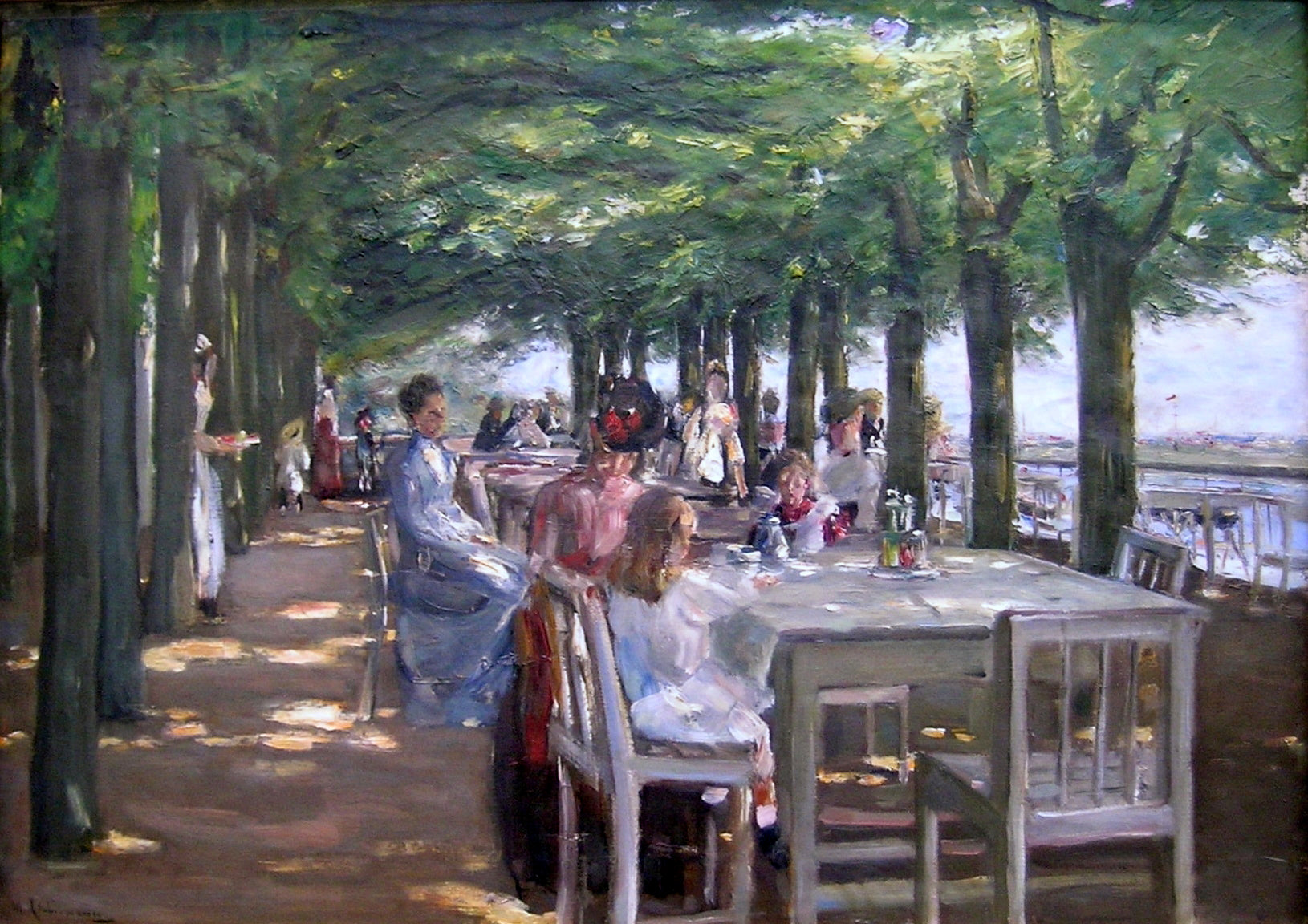 Louis C. Jacobin hotellin terassi Nienstedtenissä Elbe-joen varrella - Max Liebermann