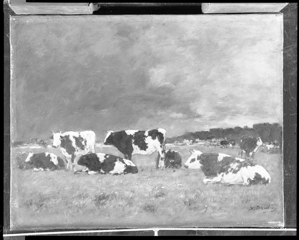 Reproduction du tableau « Vaches dans un pâturage, Deauville - Eugène Boudin » par Alpha Reproduction en peinture à l’huile