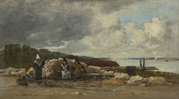 Reproduction du tableau « Plougastel : Pêcheuses de crevettes - Eugène Boudin » par Alpha Reproduction en peinture à l’huile