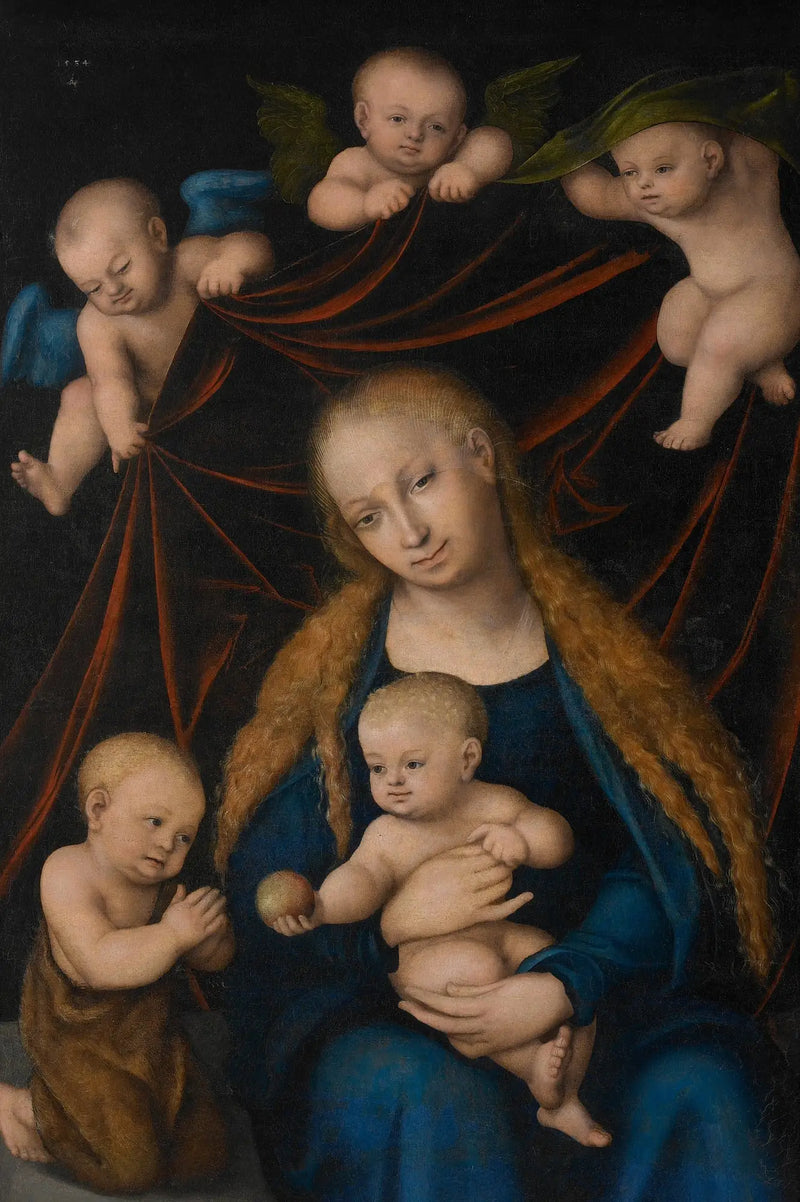 Neitsyt, Lapsi, Pyhä Johannes Kastaja ja Enkelit - Lucas Cranach vanhempi