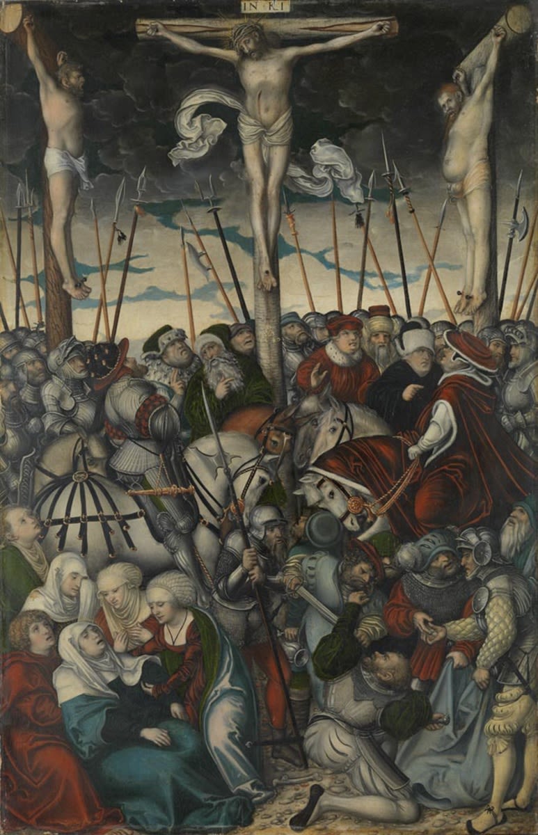 Ristiinnaulitsemisen triptyykki: Jeesuksen ristiinnaulitseminen - Lucas Cranach vanhempi