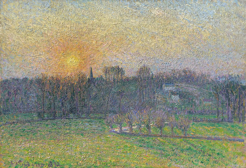 Bazincourtin näkymä, auringonlasku - Camille Pissarro