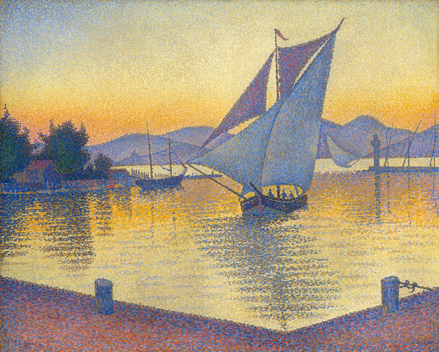 Reproduction du tableau « Saint-Tropez, le port au coucher du soleil, Opus 236 - Paul Signac » par Alpha Reproduction en peinture à l’huile