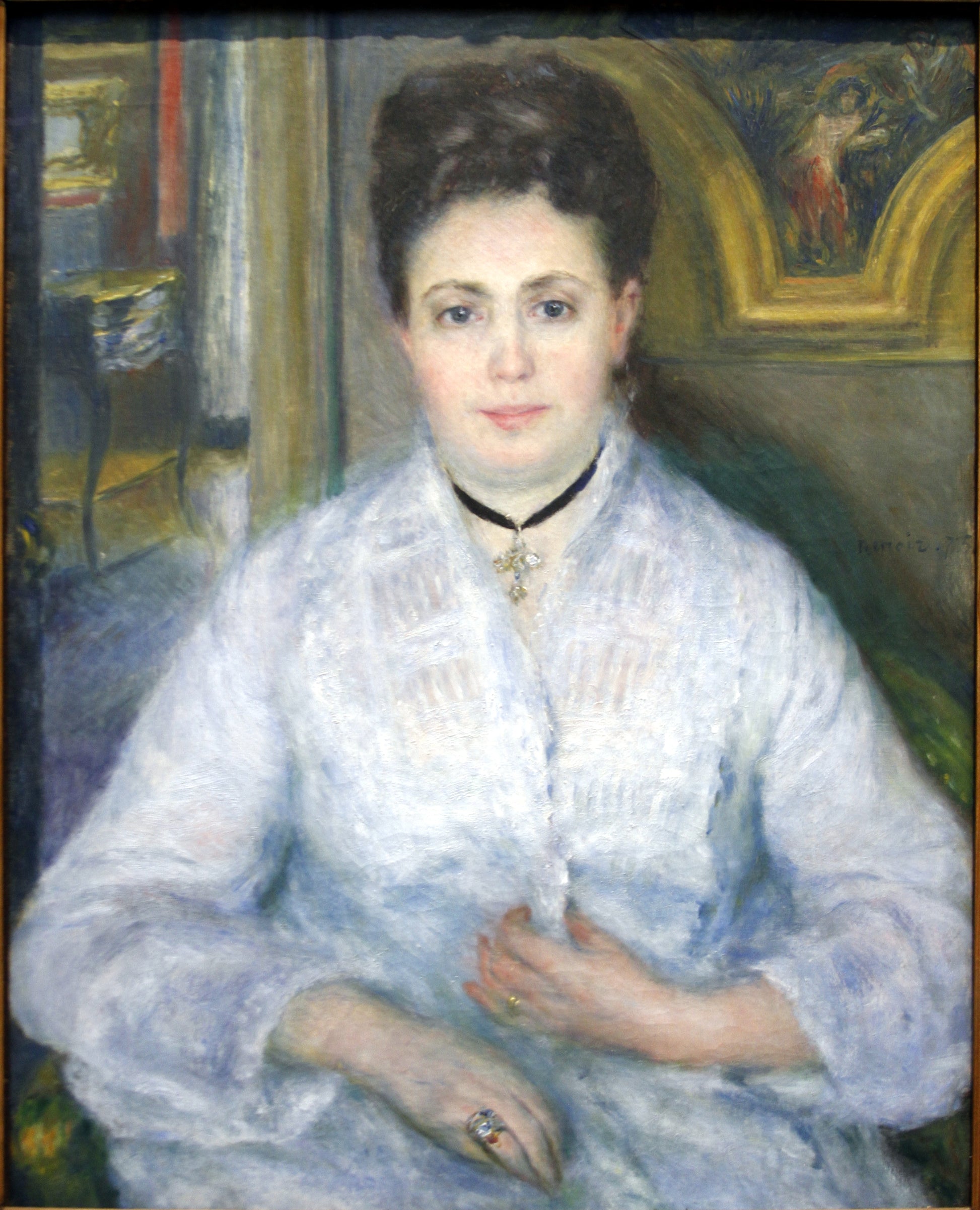 Reproduction du tableau « Portrait de Mme Chocquet en blanc - Pierre-Auguste Renoir » par Alpha Reproduction en peinture à l’huile