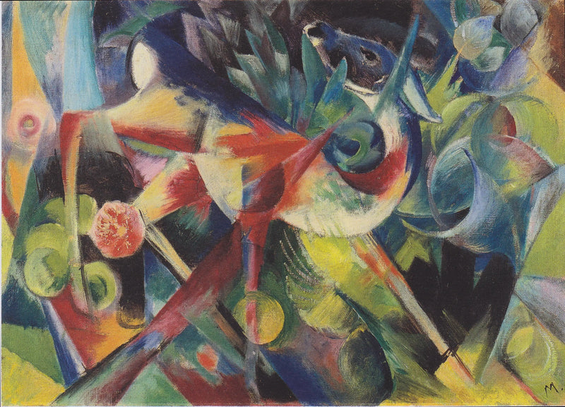 Peura kukkivassa puutarhassa - Franz Marc
