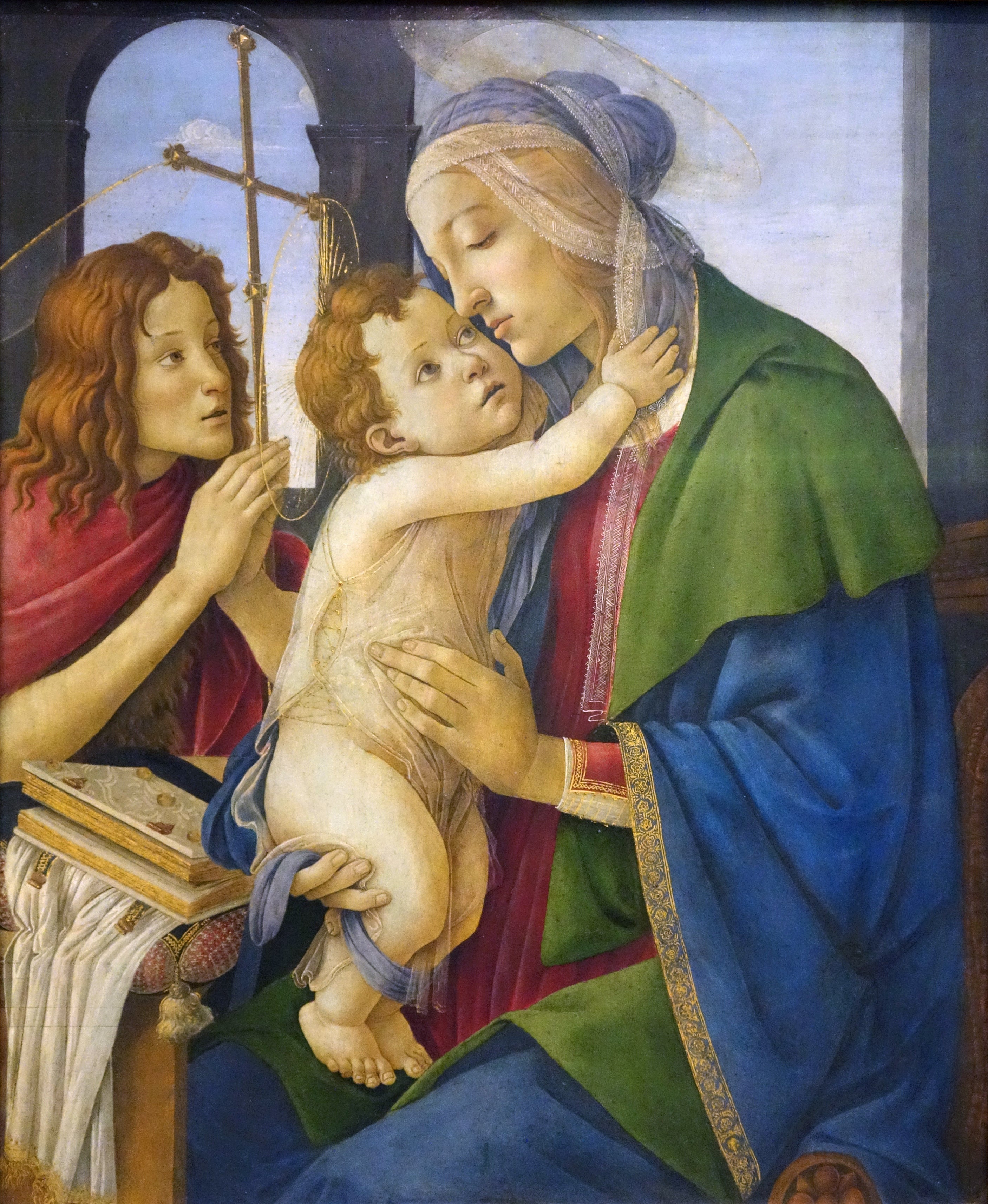 Neitsyt Maria lapsi sylissään nuoren pyhän Johannes Kastajan kanssa - Sandro Botticelli