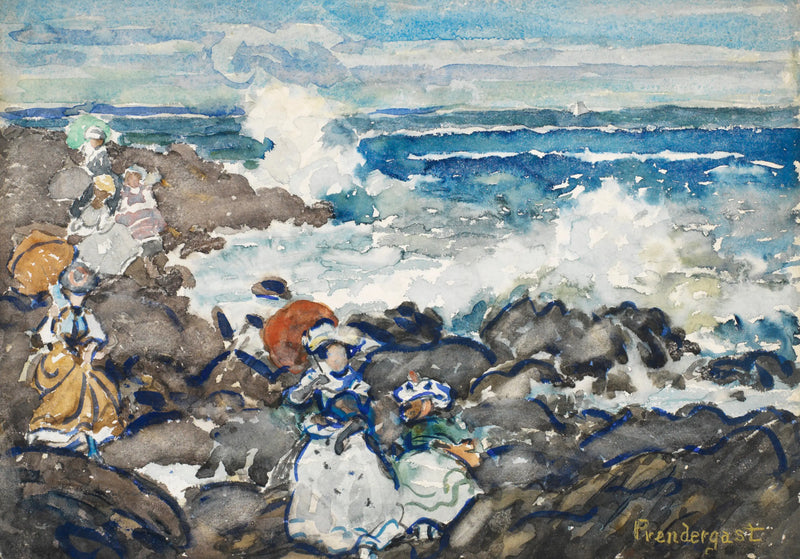 Rochers, aallot ja figuurit - Maurice Prendergast