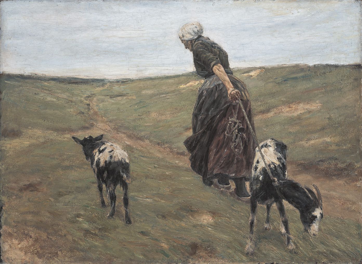 Nainen vuohien kanssa dyynillä - Max Liebermann