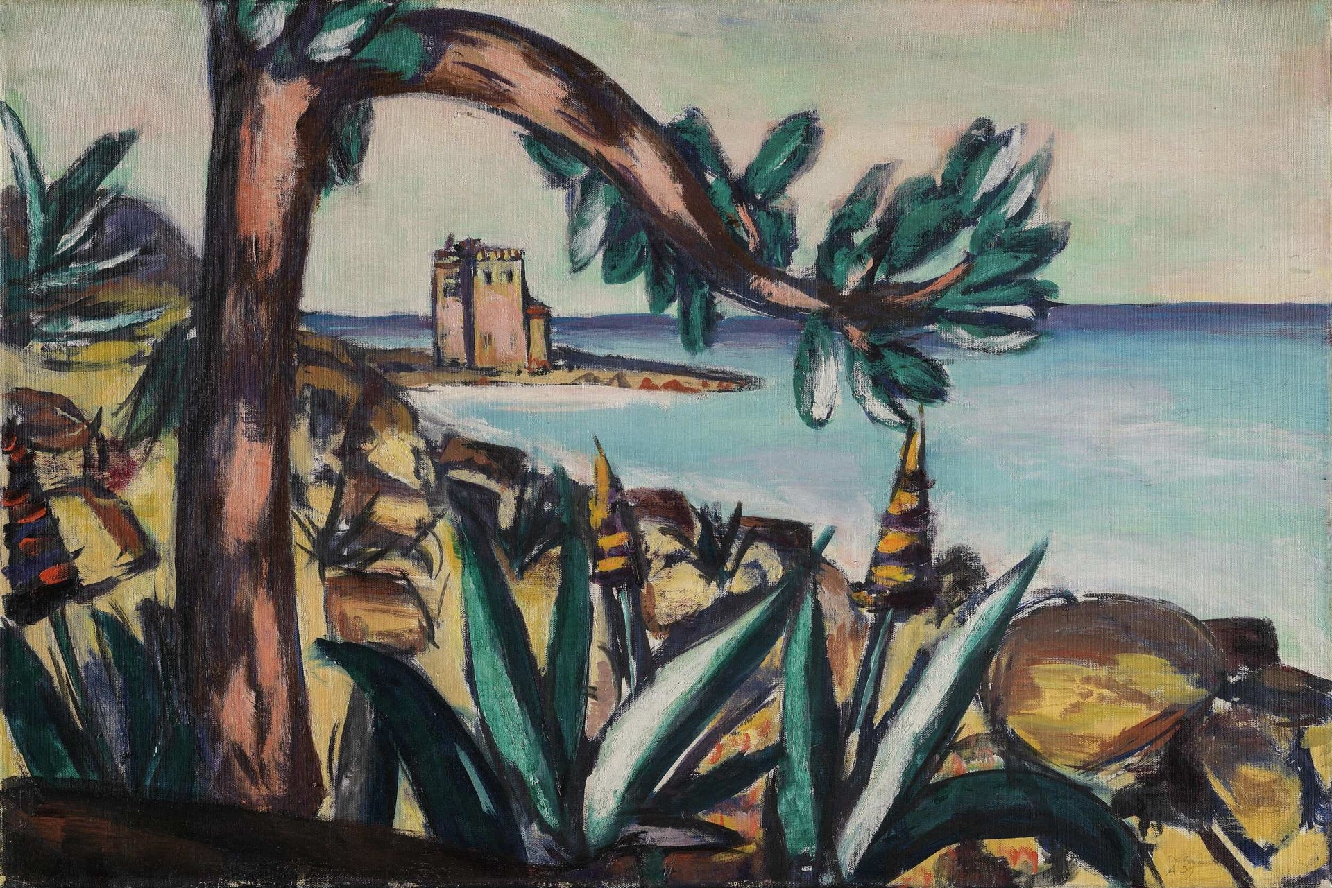 Meerlandschaft mit Agaven und altem Schloss - Max Beckmann